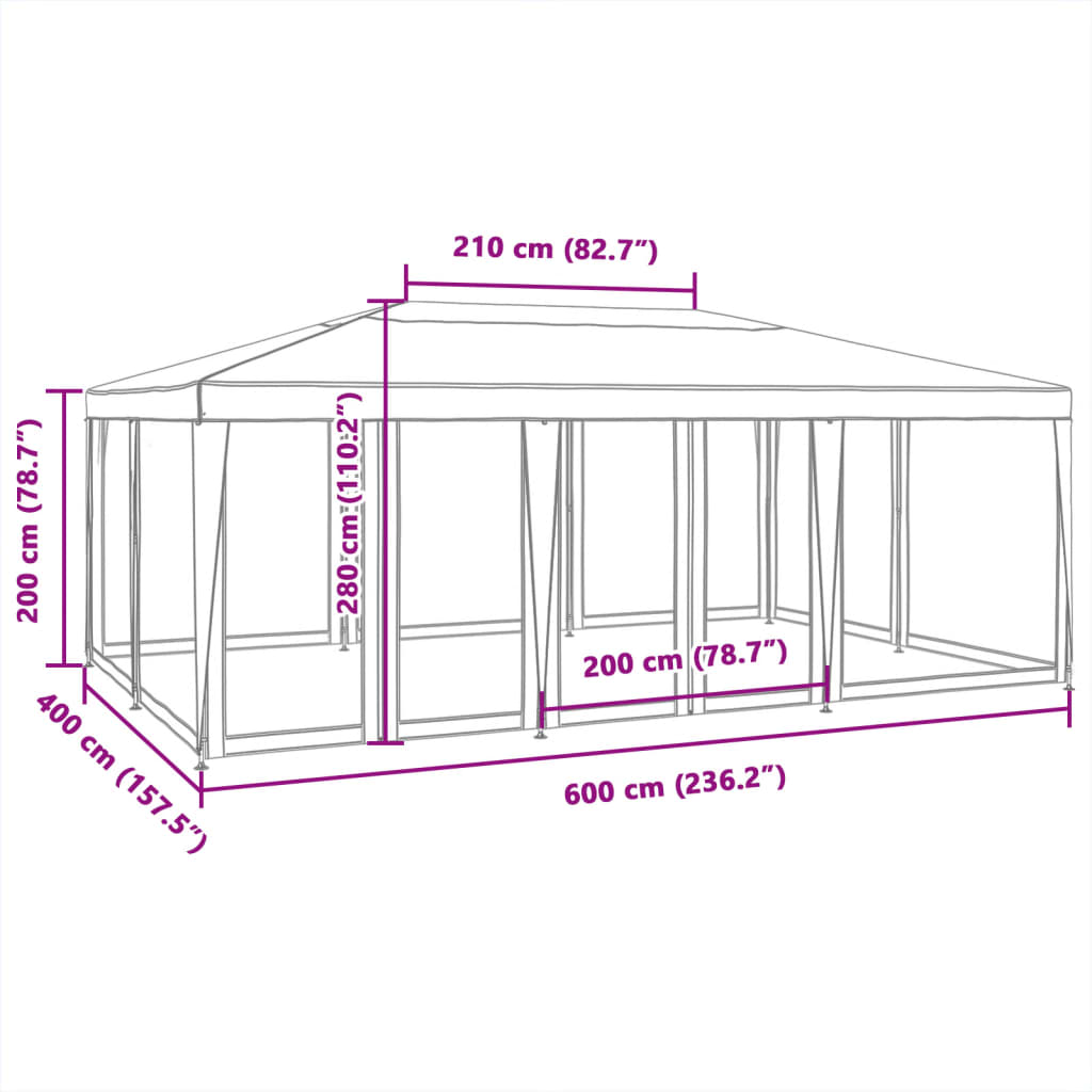 vidaXL Carpa para fiestas con 10 paredes de malla HDPE blanco 6x4 m