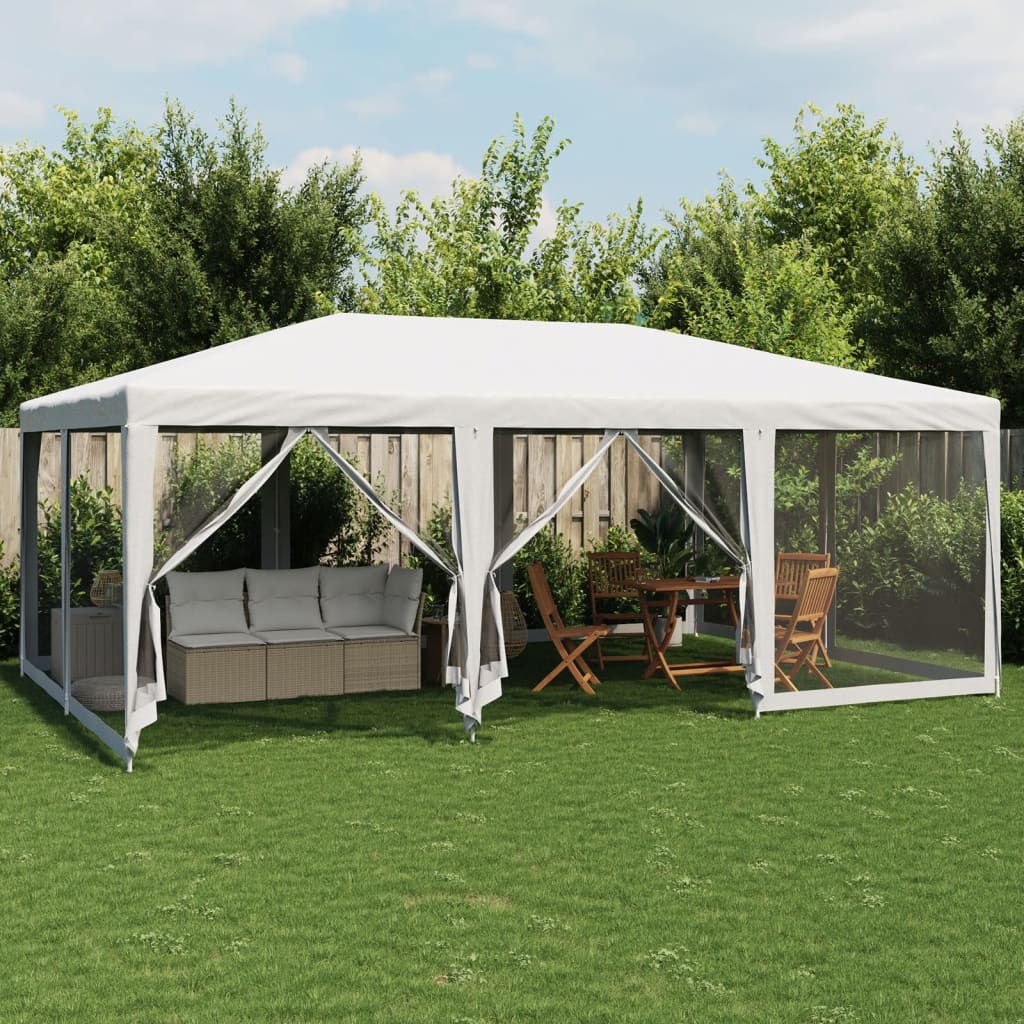 vidaXL Carpa para fiestas con 10 paredes de malla HDPE blanco 6x4 m