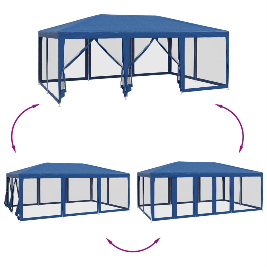 vidaXL Carpa para fiestas con 10 paredes de malla HDPE azul 6x4 m