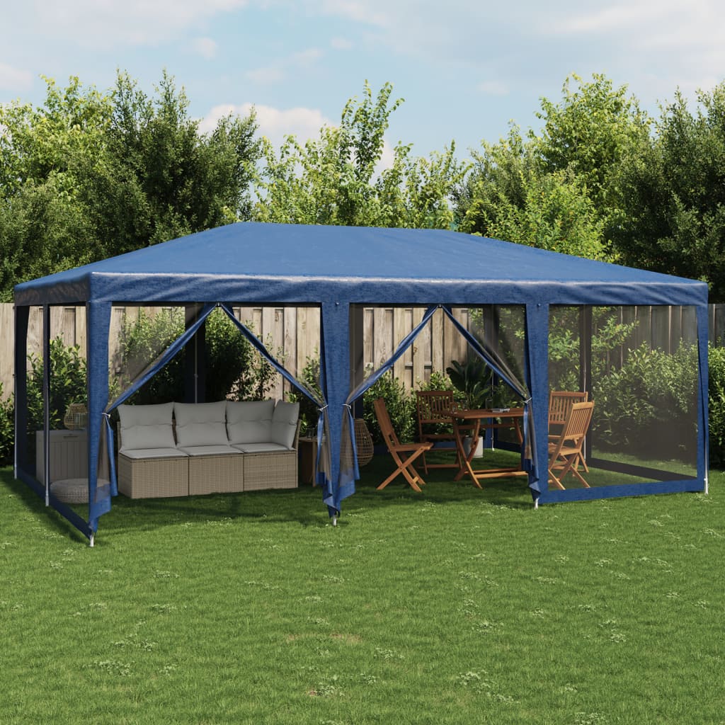 vidaXL Carpa para fiestas con 10 paredes de malla HDPE azul 6x4 m