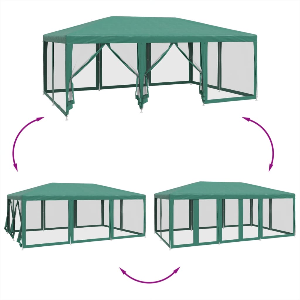 vidaXL Carpa para fiestas con 10 paredes de malla HDPE verde 6x4 m