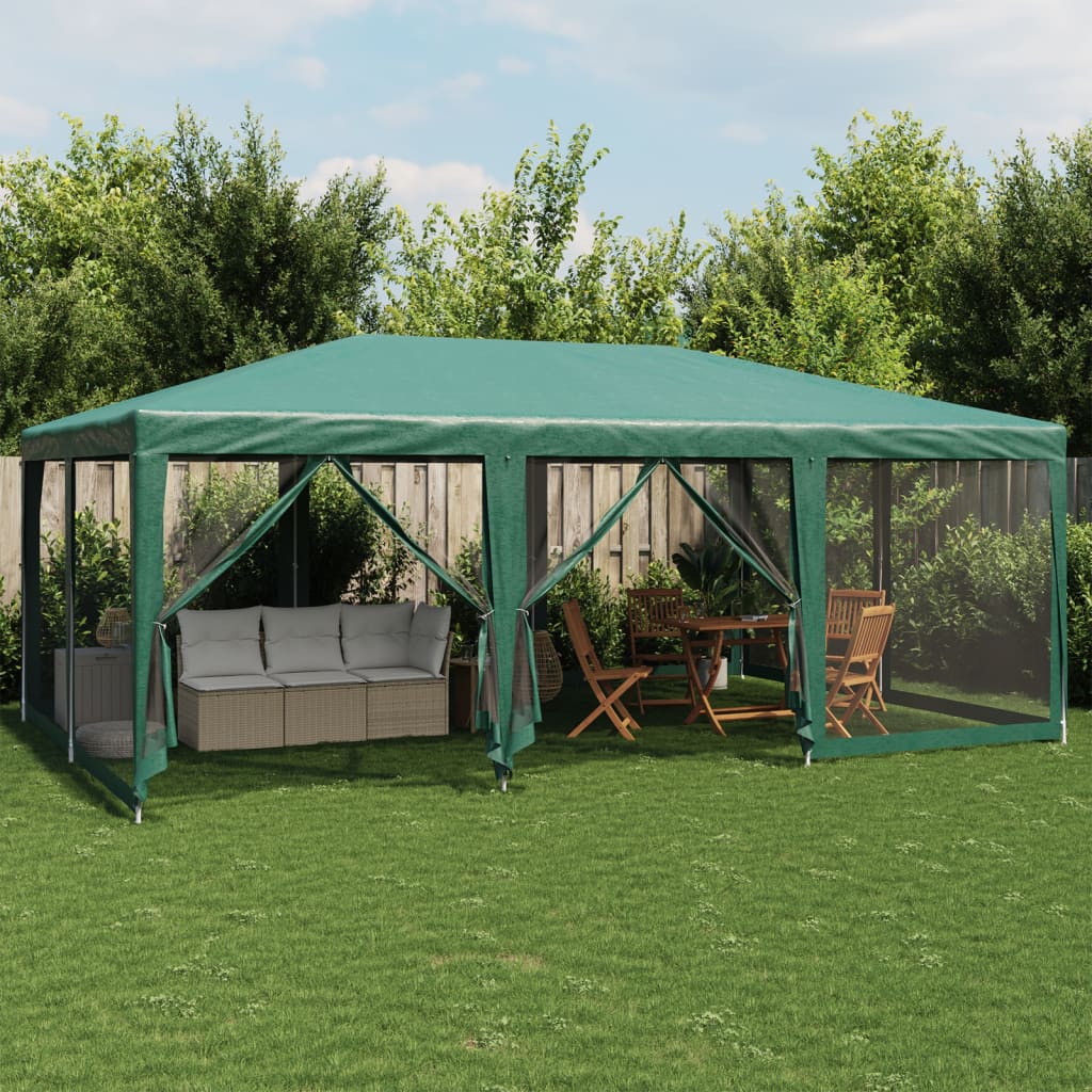 vidaXL Carpa para fiestas con 10 paredes de malla HDPE verde 6x4 m