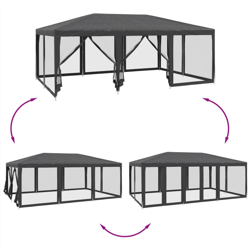 vidaXL Carpa para fiestas 10 paredes de malla HDPE gris antracita 6x4m