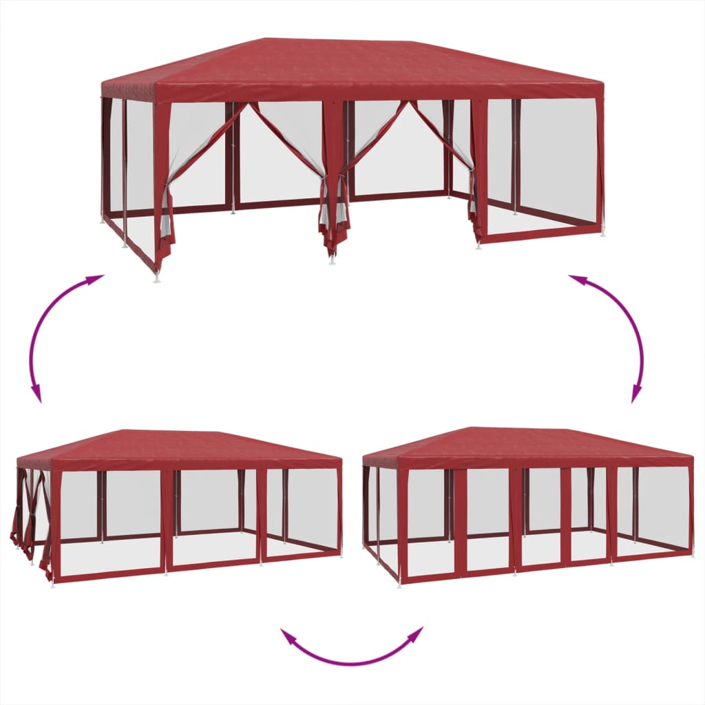 vidaXL Carpa para fiestas con 10 paredes de malla HDPE rojo 6x4 m