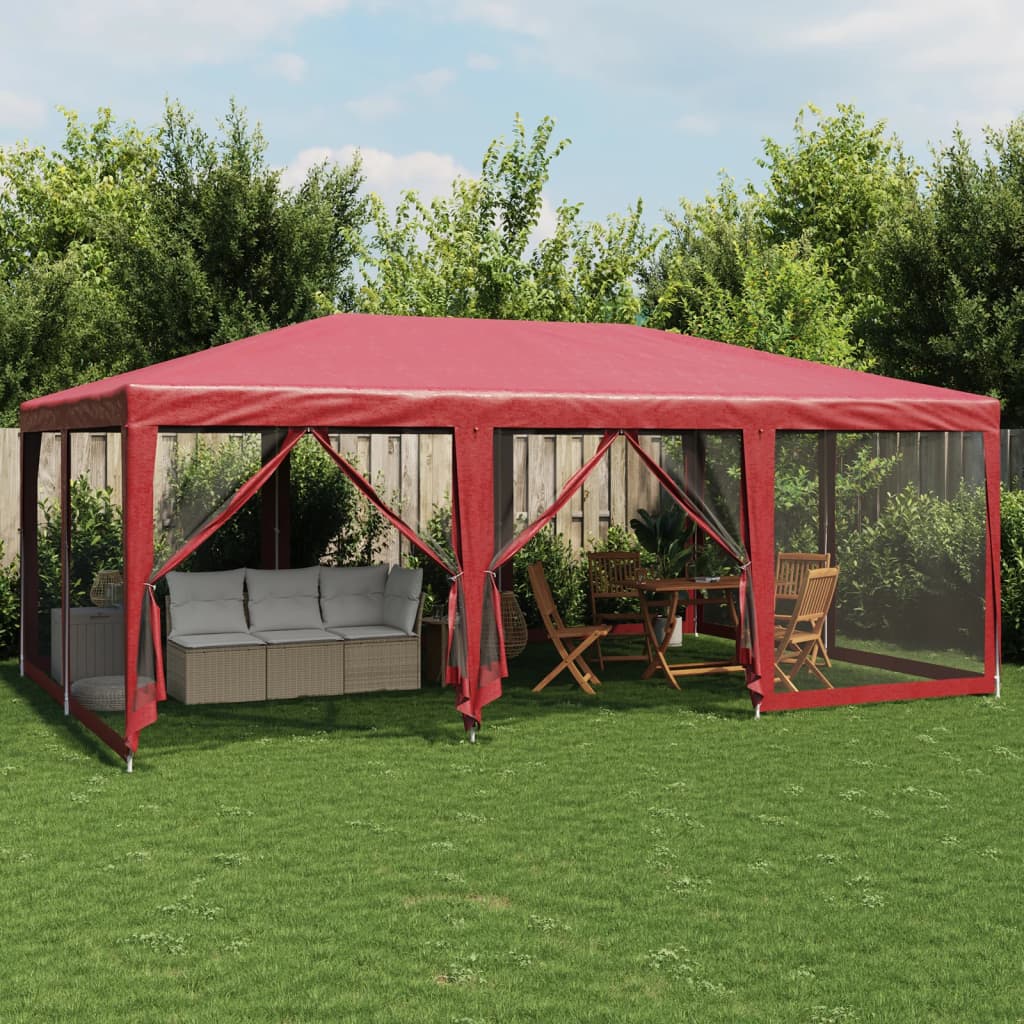 vidaXL Carpa para fiestas con 10 paredes de malla HDPE rojo 6x4 m