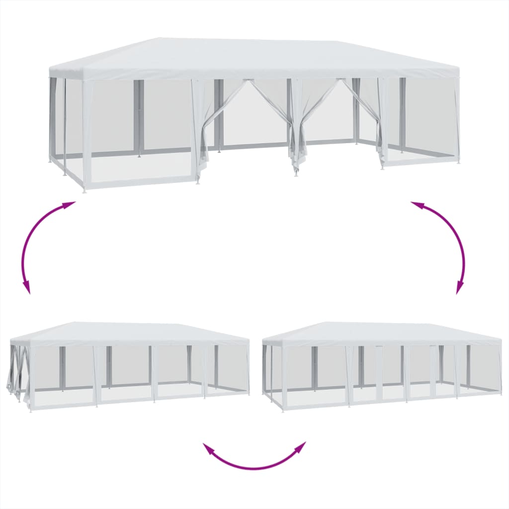 vidaXL Carpa para fiestas con 12 paredes de malla HDPE blanco 8x4 m