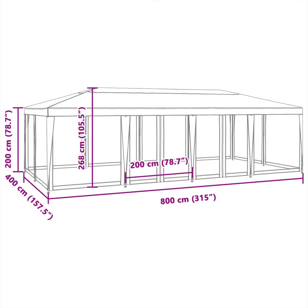 vidaXL Carpa para fiestas con 12 paredes de malla HDPE blanco 8x4 m