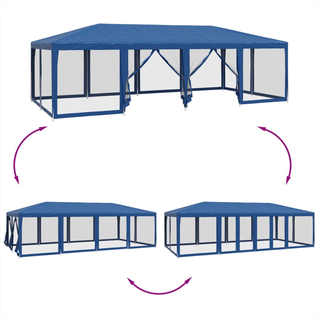 vidaXL Carpa para fiestas con 12 paredes de malla HDPE azul 8x4 m