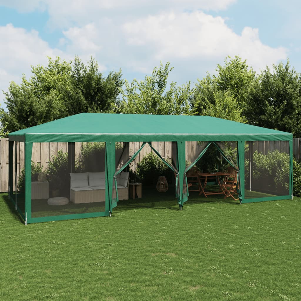 vidaXL Carpa para fiestas con 12 paredes de malla HDPE verde 8x4 m