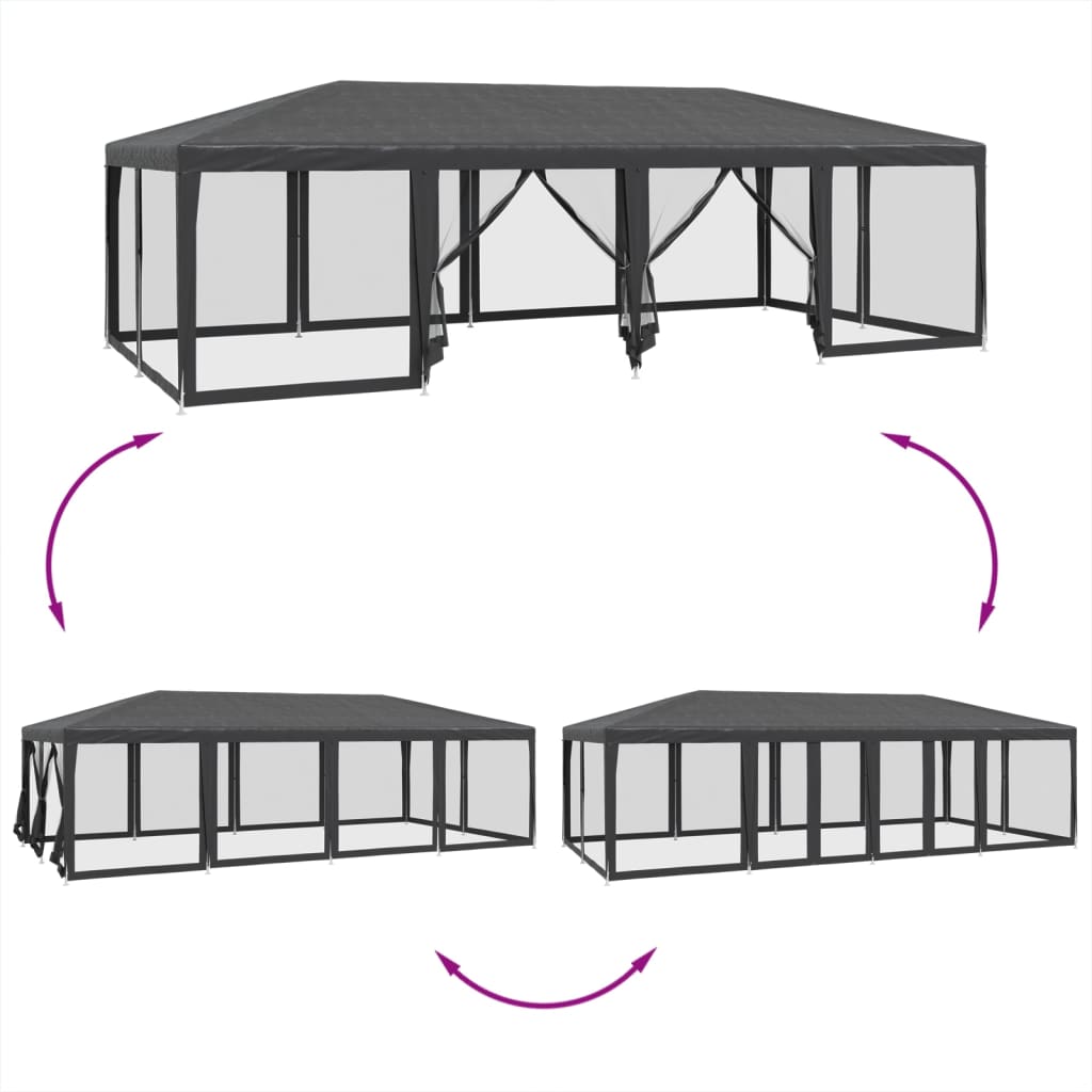 vidaXL Carpa para fiestas 12 paredes de malla HDPE gris antracita 8x4m