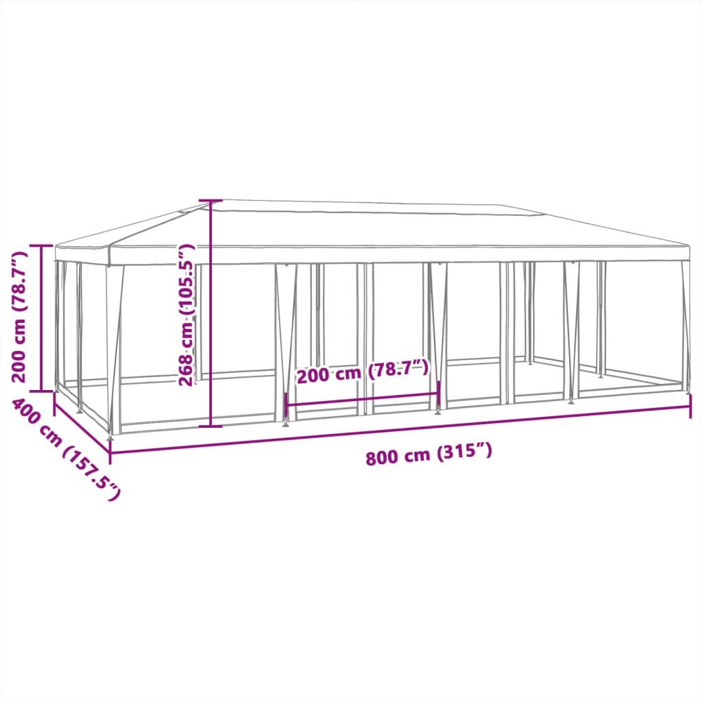 vidaXL Carpa para fiestas 12 paredes de malla HDPE gris antracita 8x4m