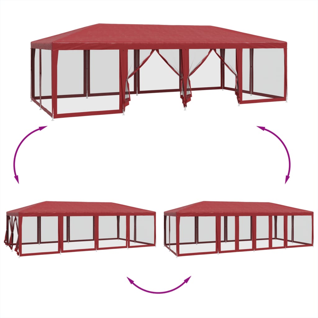 vidaXL Carpa para fiestas con 12 paredes de malla HDPE rojo 8x4 m