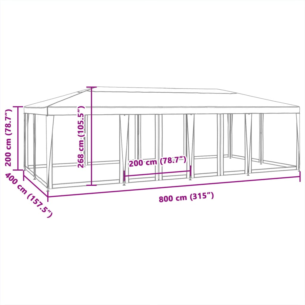 vidaXL Carpa para fiestas con 12 paredes de malla HDPE rojo 8x4 m