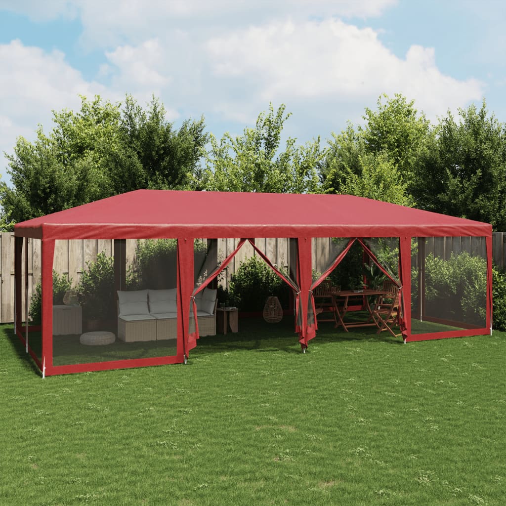 vidaXL Carpa para fiestas con 12 paredes de malla HDPE rojo 8x4 m