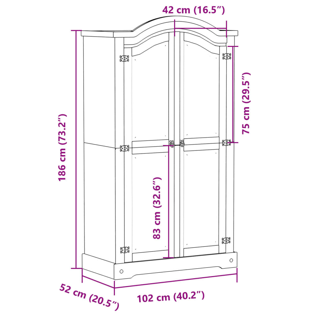 vidaXL Armario Corona madera maciza de pino 102x52x186 cm