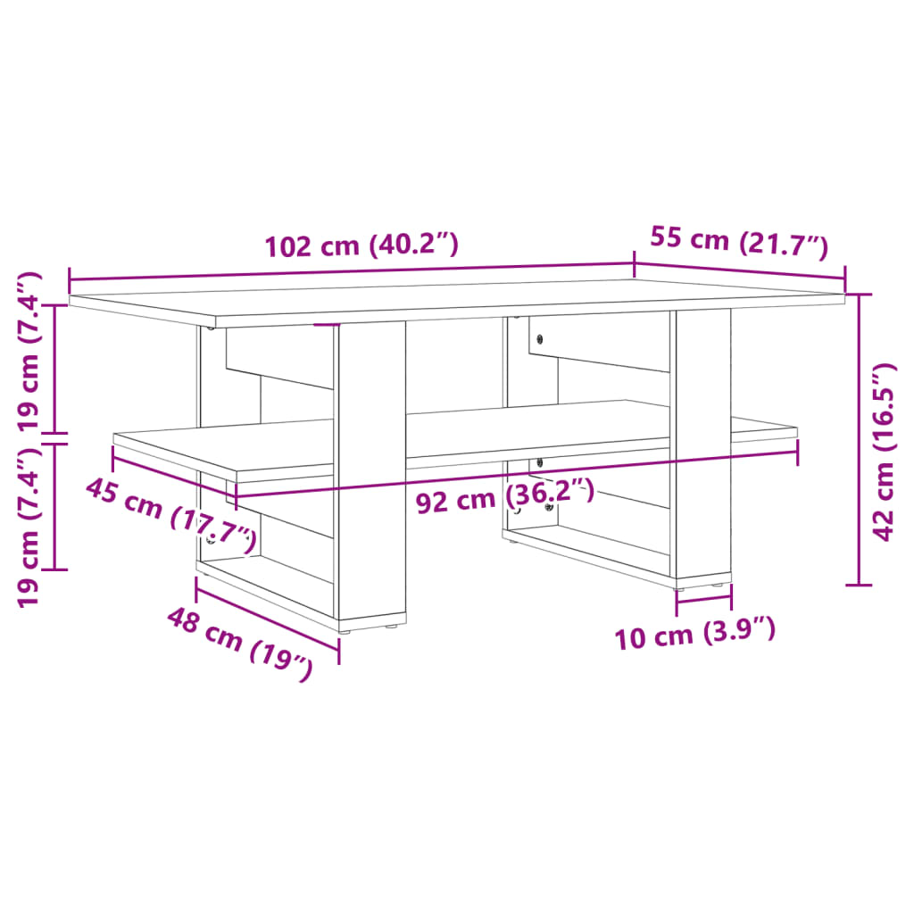 vidaXL Mesa de centro madera de ingeniería blanco 102x55x42 cm