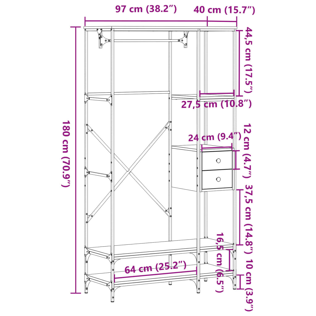 vidaXL Perchero con estantes madera de ingeniería negro