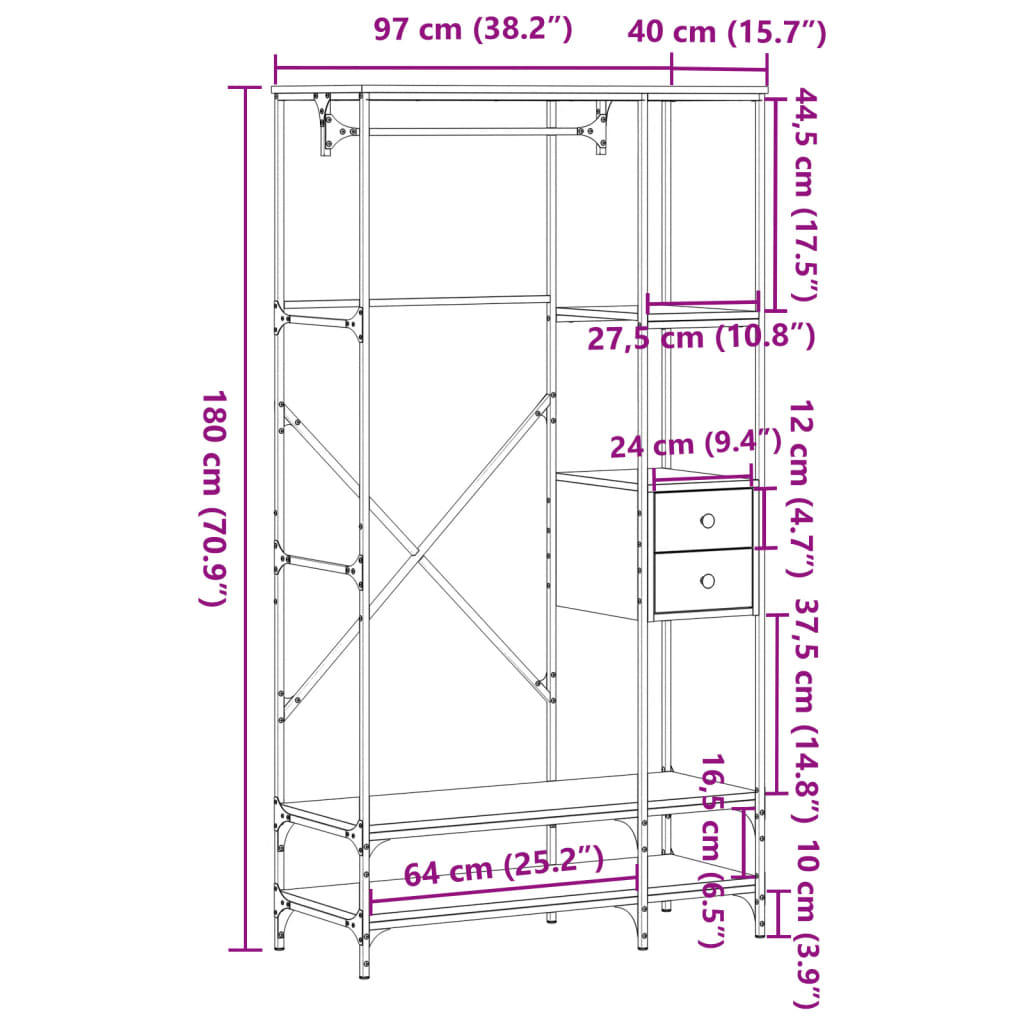 vidaXL Perchero con estantes madera de ingeniería gris Sonoma