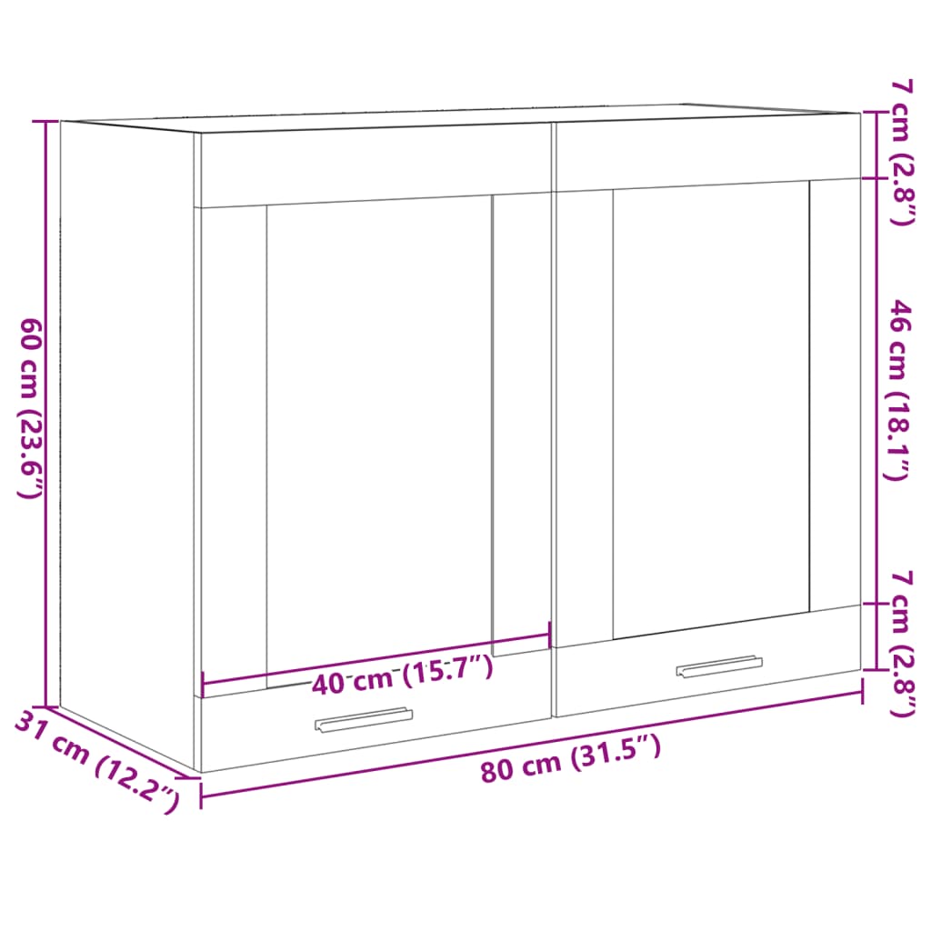 vidaXL Armario colgante cristal y aglomerado roble sonoma 80x31x60 cm