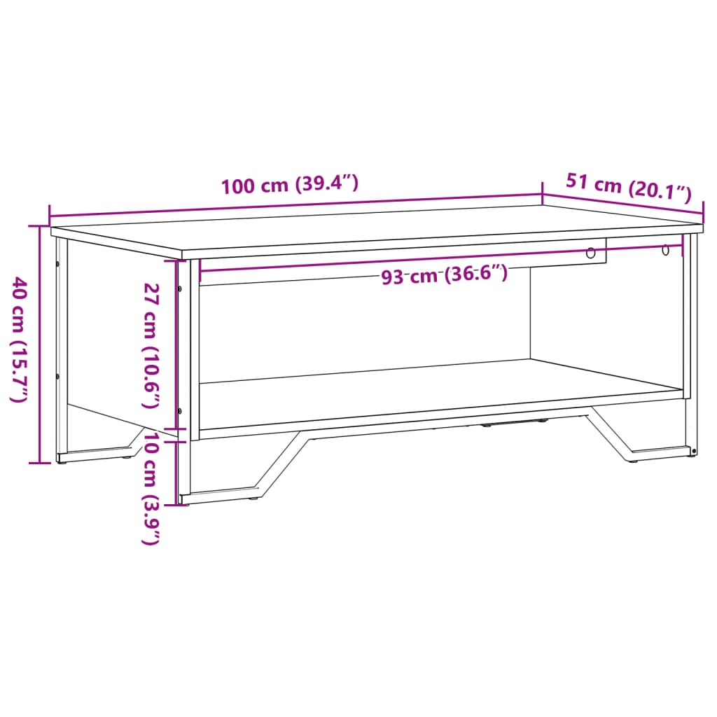 vidaXL Mesa de centro madera de ingeniería negro 100x51x40 cm