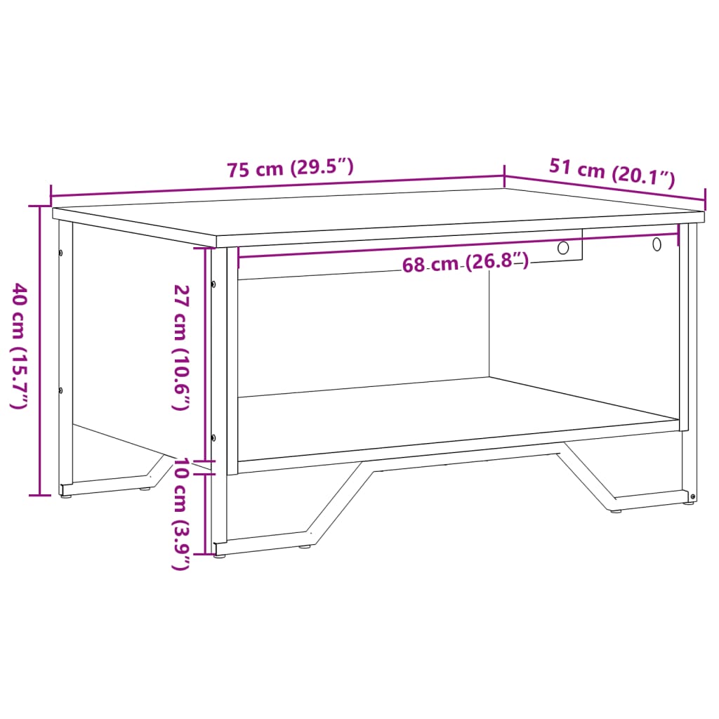 vidaXL Mesa de centro madera de ingeniería negra 75x51x40 cm