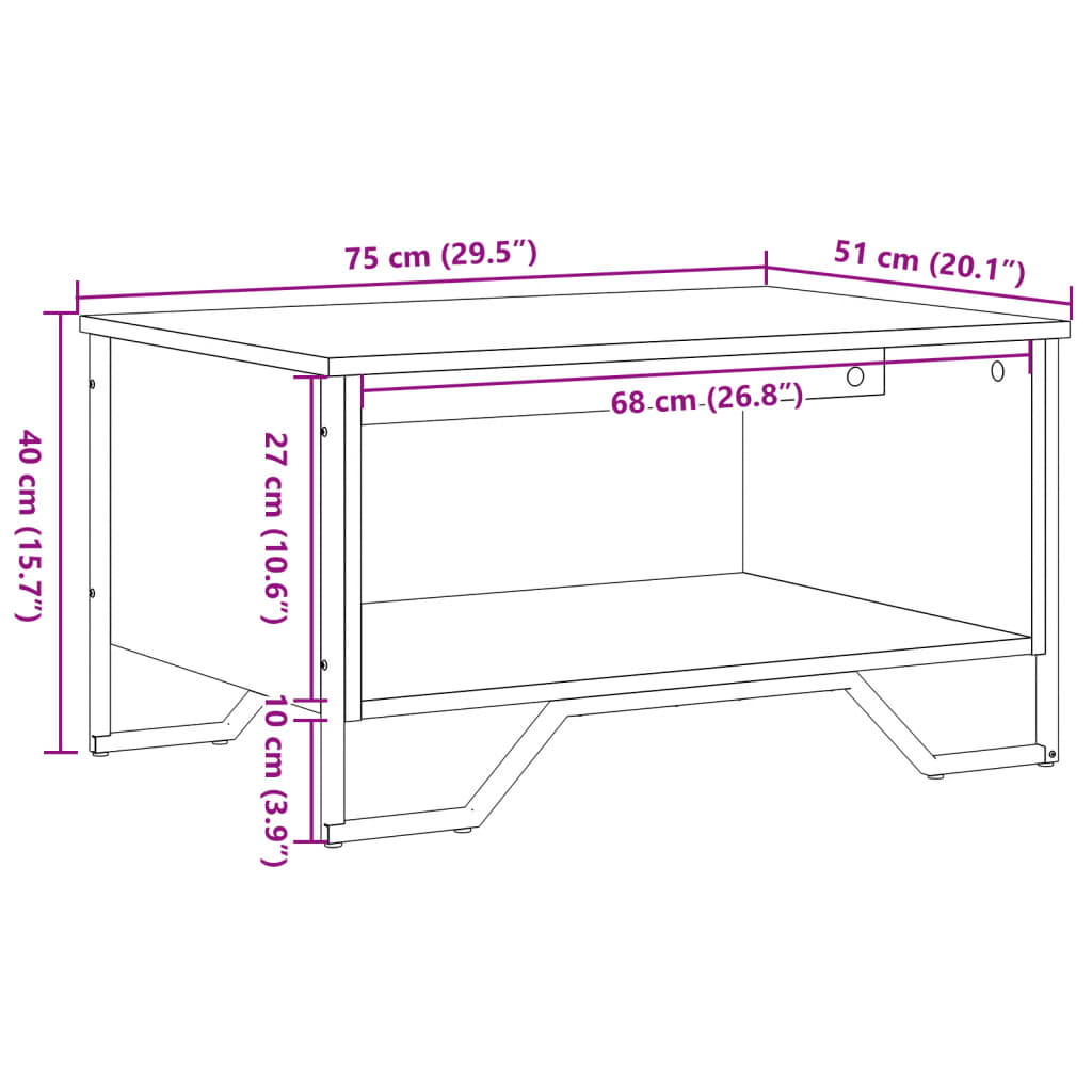 vidaXL Mesa de centro madera de ingeniería roble Sonoma 75x51x40 cm