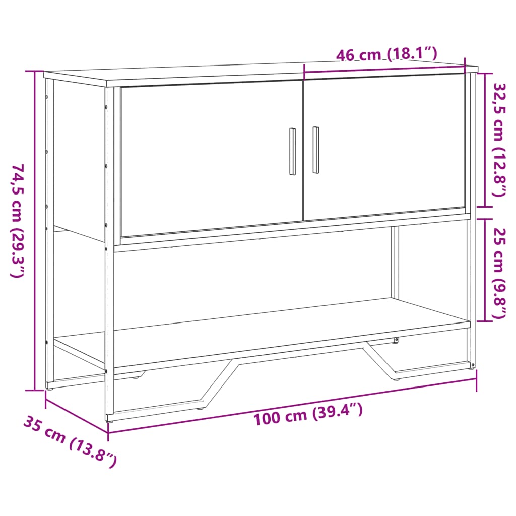 vidaXL Mesa consola madera de ingeniería negra 100x35x74,5 cm