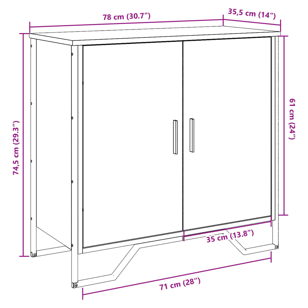 vidaXL Aparador de madera de ingeniería negro 78x35,5x74,5 cm