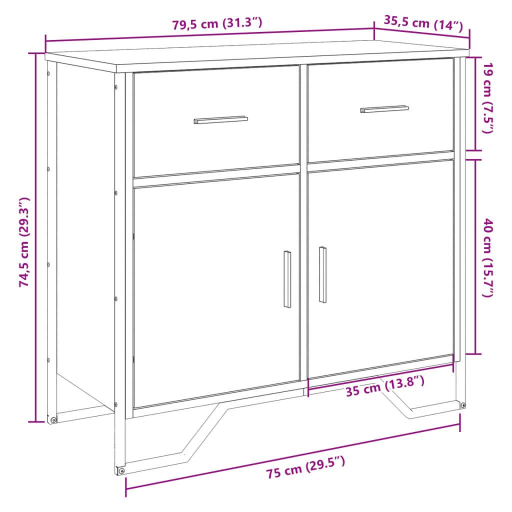 vidaXL Aparador de madera de ingeniería negro 79,5x35,5x74,5 cm