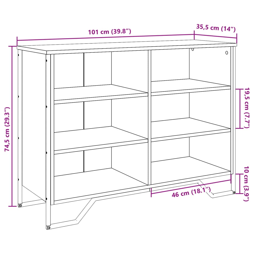 vidaXL Aparador madera de ingeniería negro 101x35,5x74,5 cm