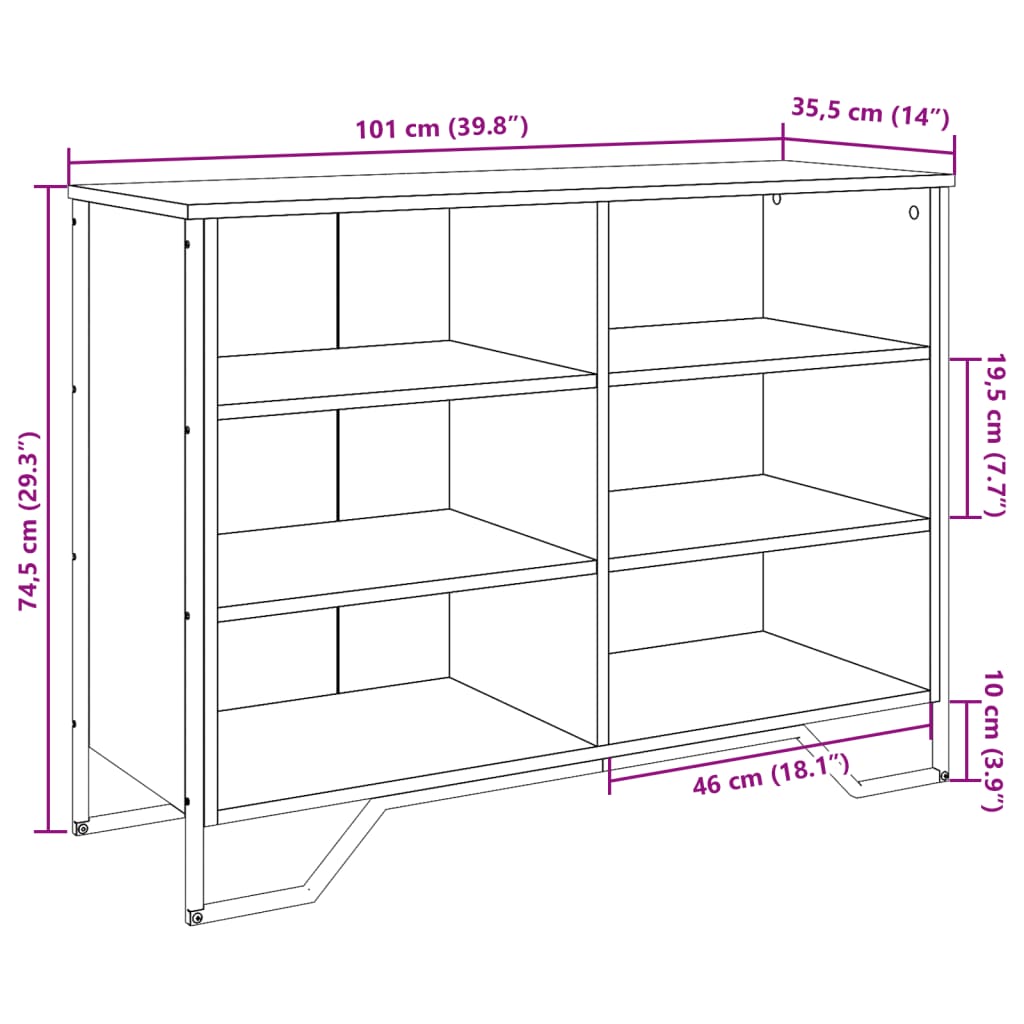 vidaXL Aparador madera de ingeniería roble Sonoma 101x35,5x74,5 cm