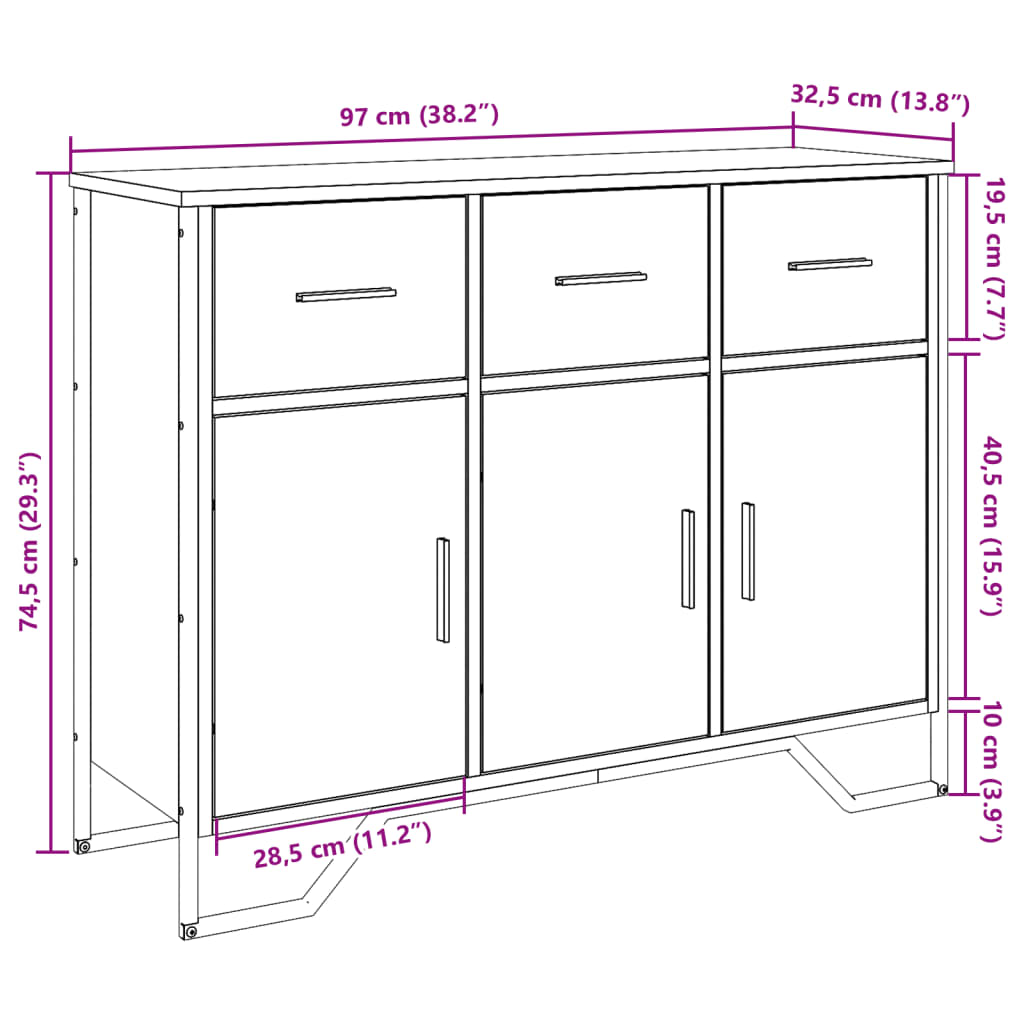 vidaXL Aparador madera de ingeniería negro 97x32,5x74,5 cm