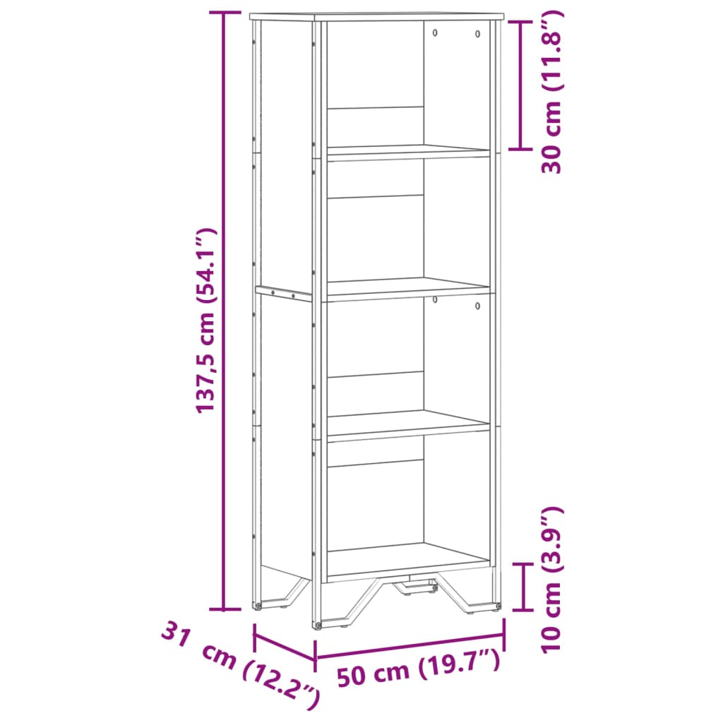 vidaXL Estantería de madera de ingeniería negra 50x31x137,5 cm