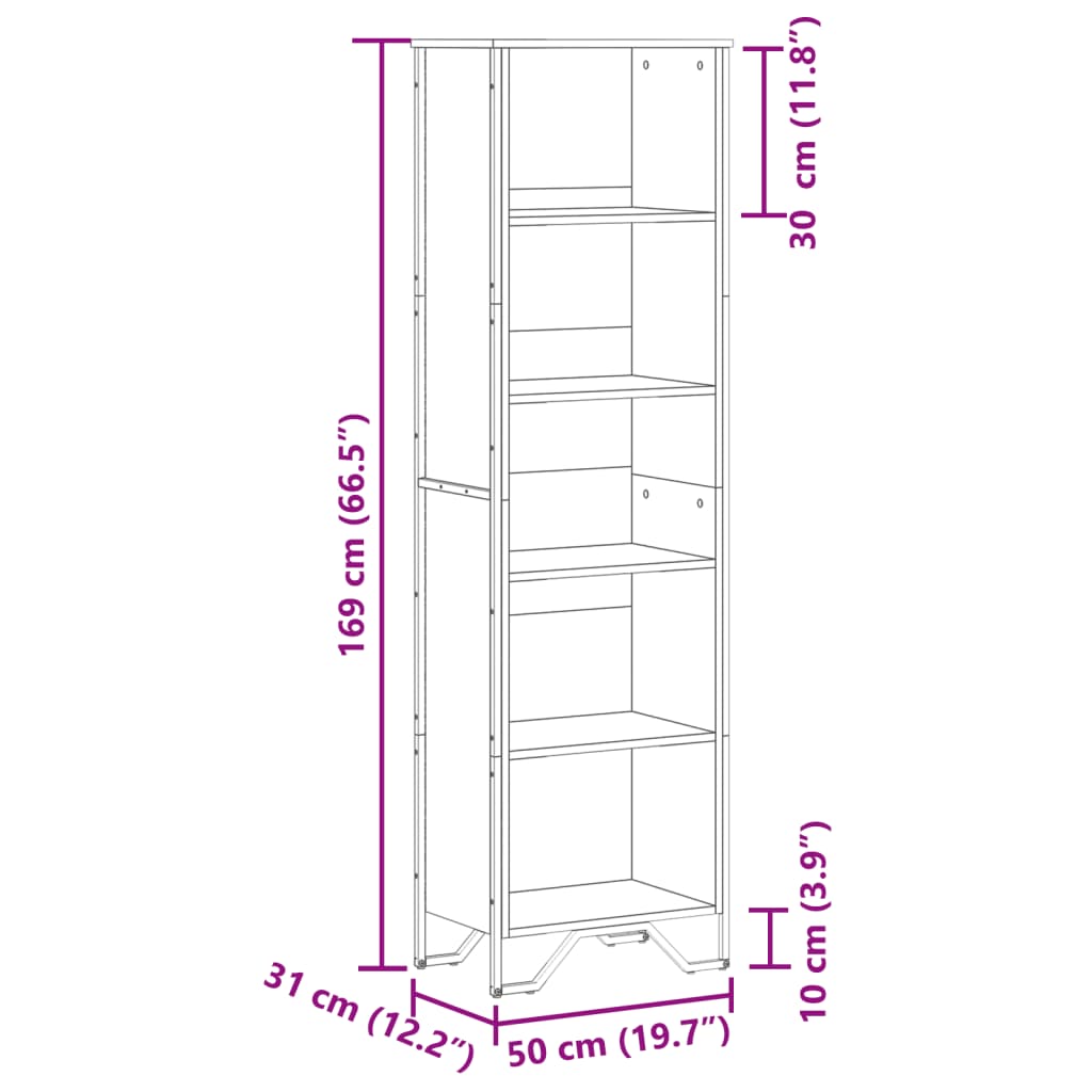 vidaXL Estantería de madera de ingeniería negra 50x31x169 cm