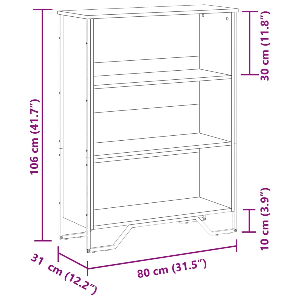 vidaXL Estantería de madera de ingeniería negra 80x31x106 cm