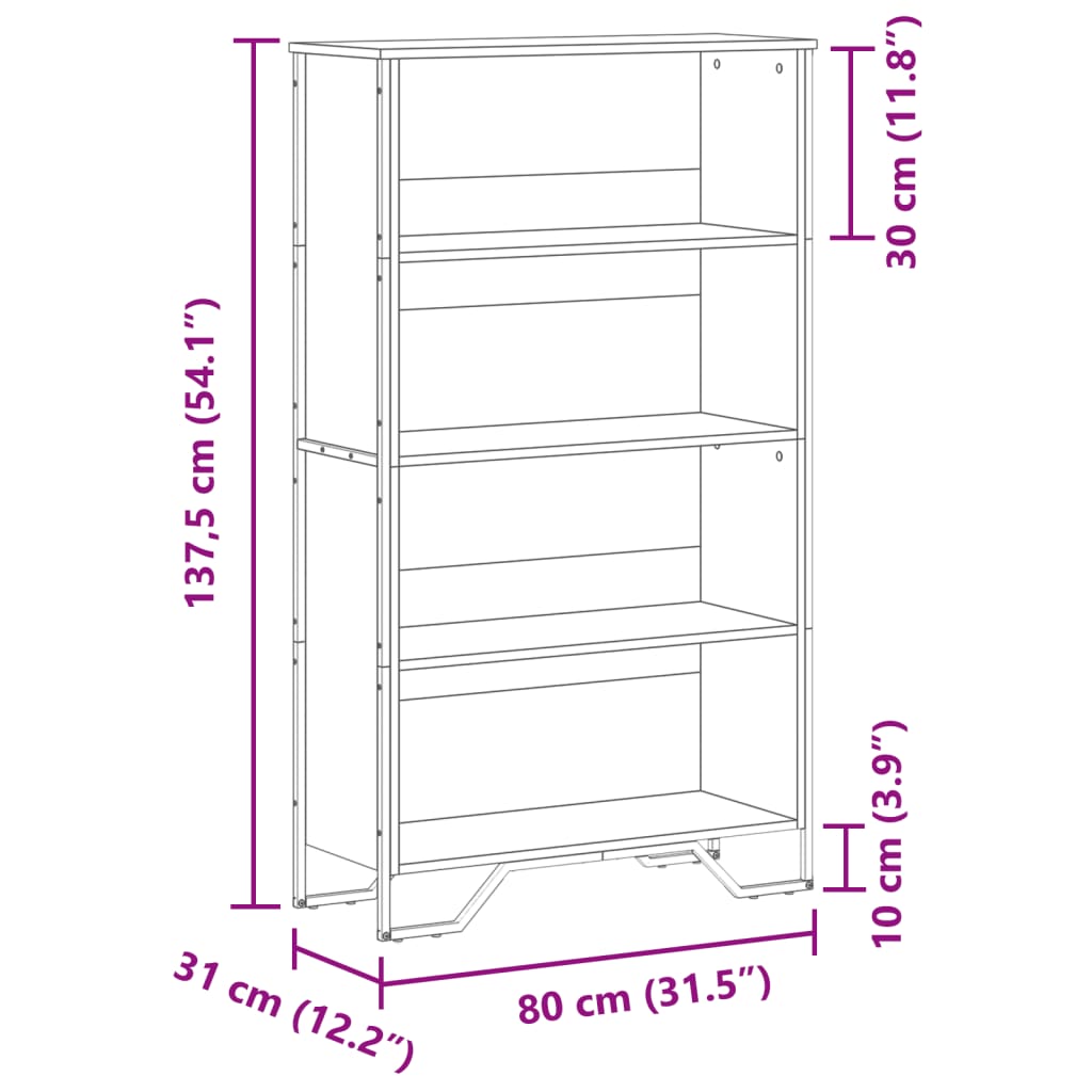 vidaXL Estantería de madera de ingeniería negra 80x31x137,5 cm