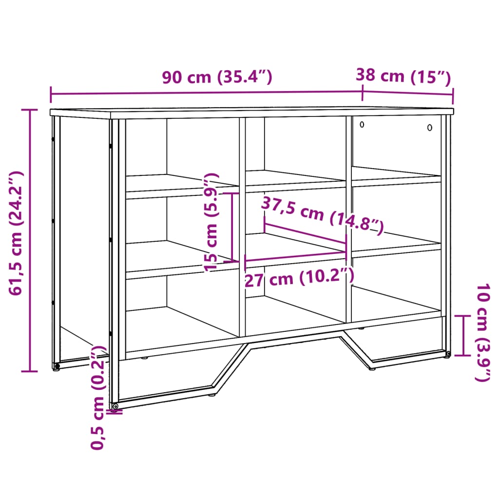 vidaXL Zapatero de madera de ingeniería negro 90x38x61,5 cm