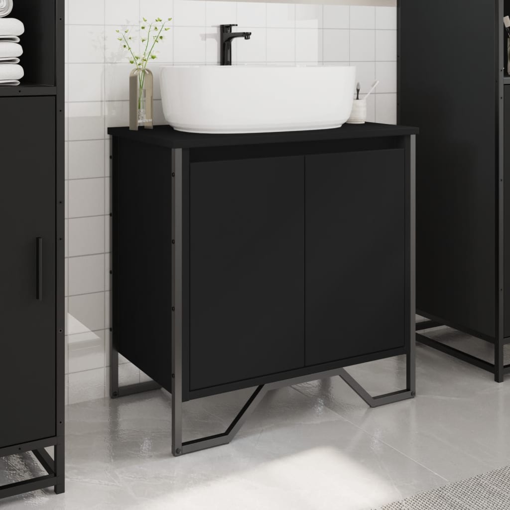 vidaXL Armario para lavabo de baño madera ingeniería negro 60x35x60 cm