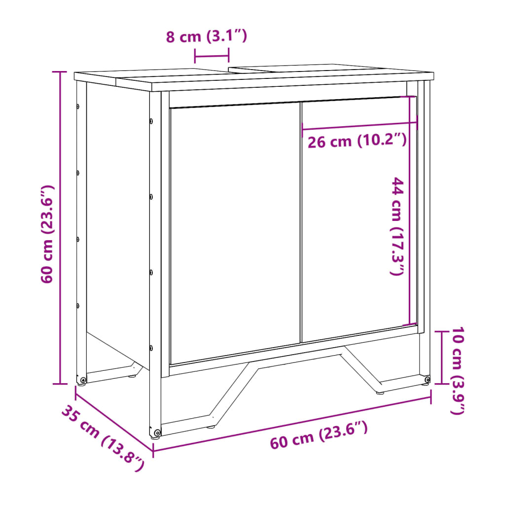 vidaXL Armario para lavabo de baño madera ingeniería negro 60x35x60 cm