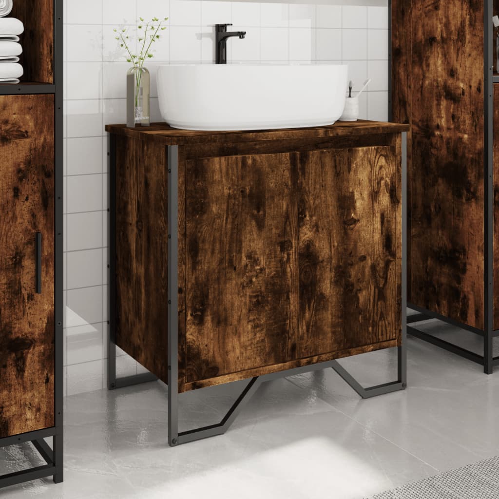 vidaXL Armario lavabo baño madera ingeniería roble ahumado 60x35x60 cm