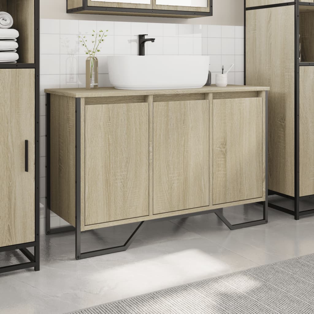 vidaXL Armario lavabo baño madera ingeniería roble Sonoma 91x35x60 cm