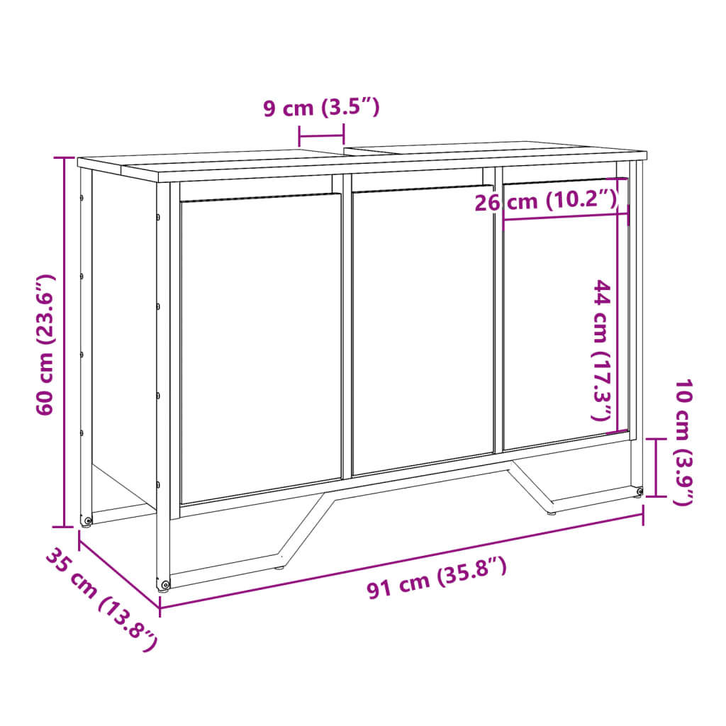 vidaXL Armario lavabo baño madera ingeniería roble Sonoma 91x35x60 cm