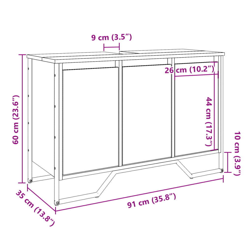 vidaXL Armario lavabo baño madera ingeniería roble ahumado 91x35x60 cm