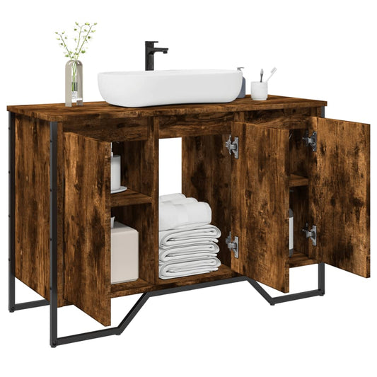 vidaXL Armario lavabo baño madera ingeniería roble ahumado 91x35x60 cm