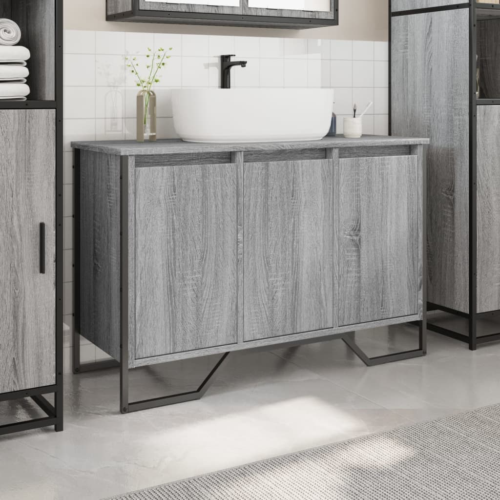 vidaXL Armario lavabo baño madera ingeniería gris Sonoma 91x35x60 cm