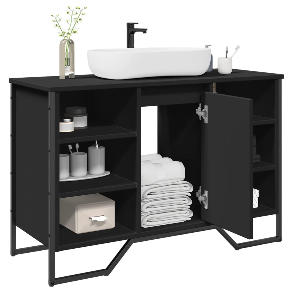 vidaXL Armario de lavabo de baño madera ingeniería negro 91x35x60 cm