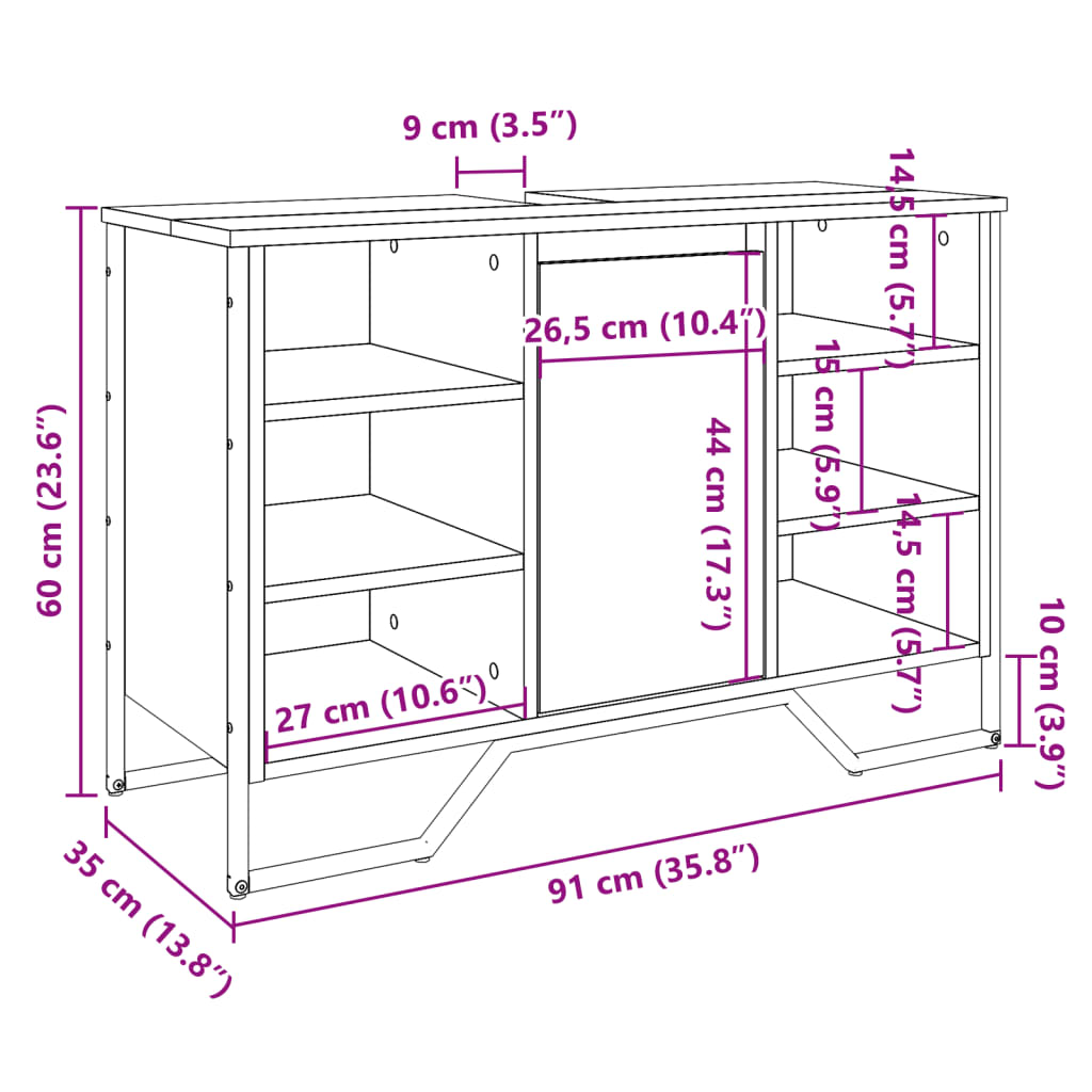 vidaXL Armario lavabo baño madera ingeniería roble Sonoma 91x35x60 cm