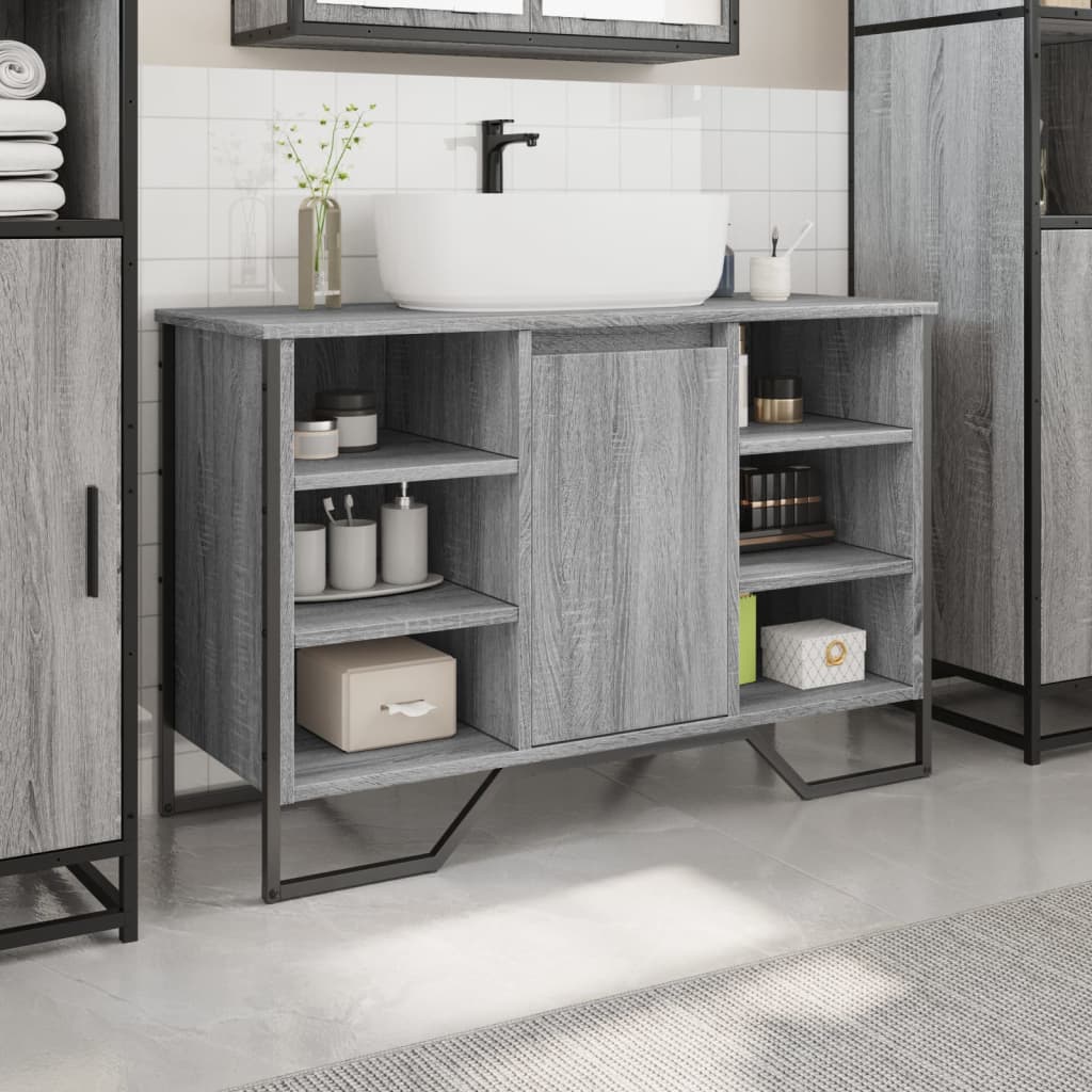 vidaXL Armario lavabo baño madera ingeniería gris Sonoma 91x35x60 cm