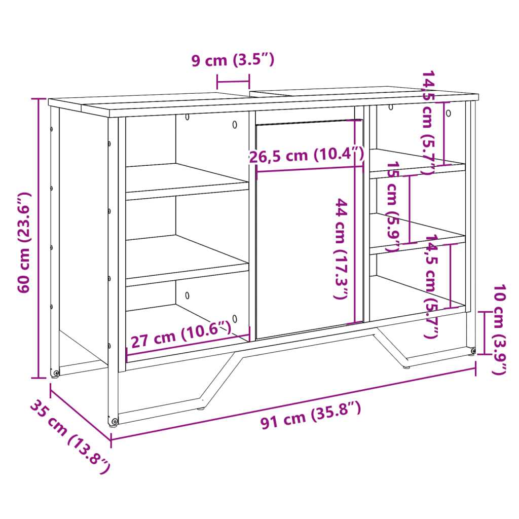 vidaXL Armario lavabo baño madera ingeniería gris Sonoma 91x35x60 cm