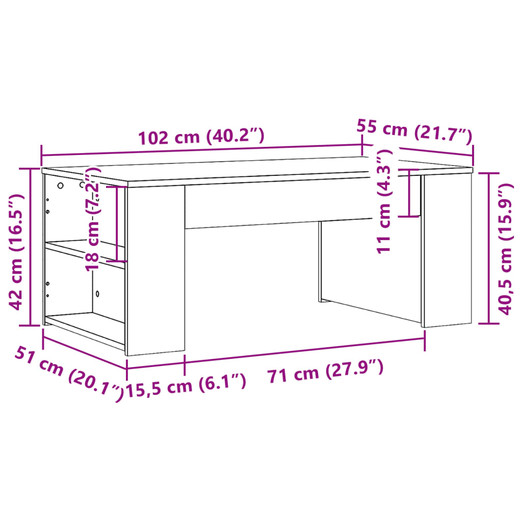 vidaXL Mesa de centro madera de ingeniería roble Sonoma 102x55x42 cm